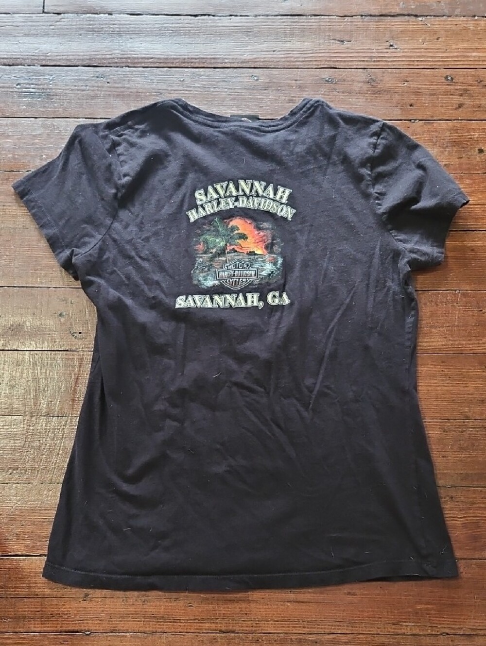 Harley-Davidson Black Tee with Orange and Cream Logo - Picture 2 of 2